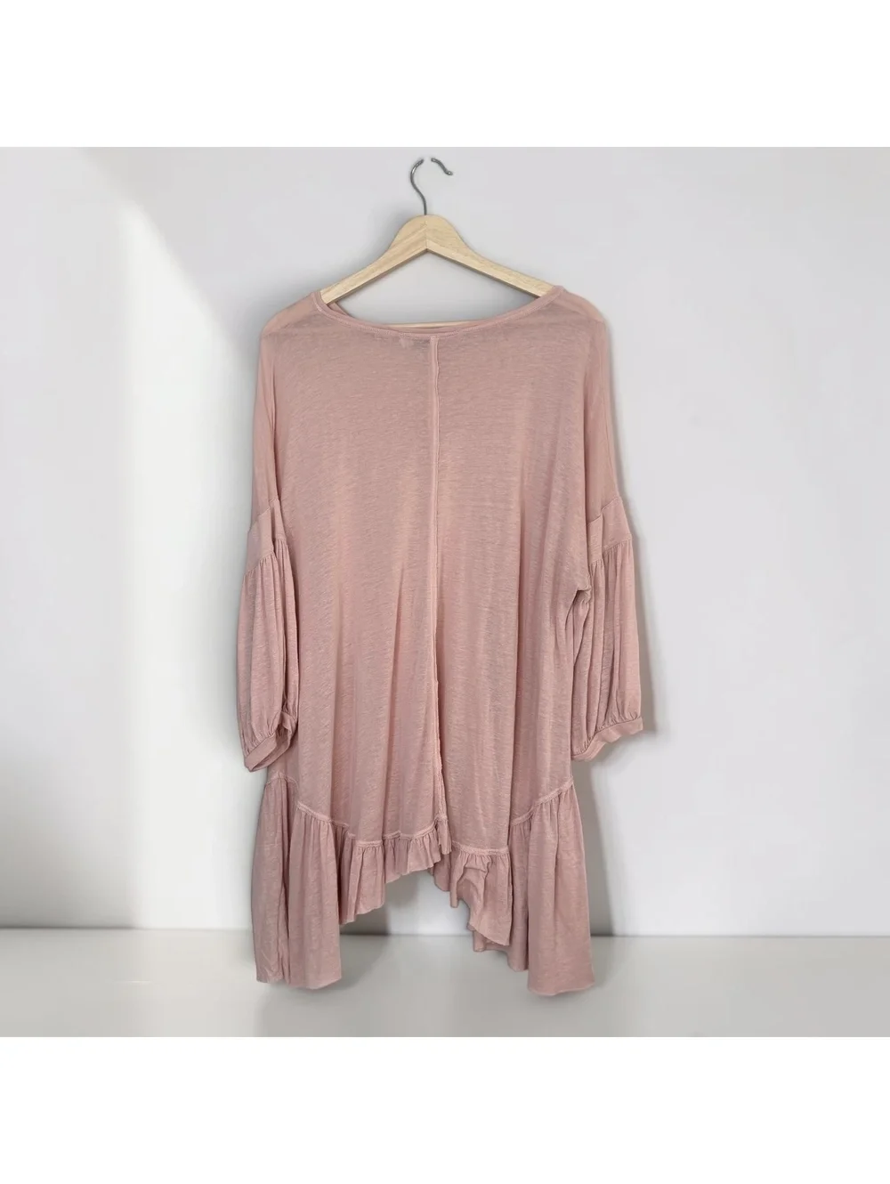Free People Beach Pink Oversized Ruffle Hem Tunic Top Boho